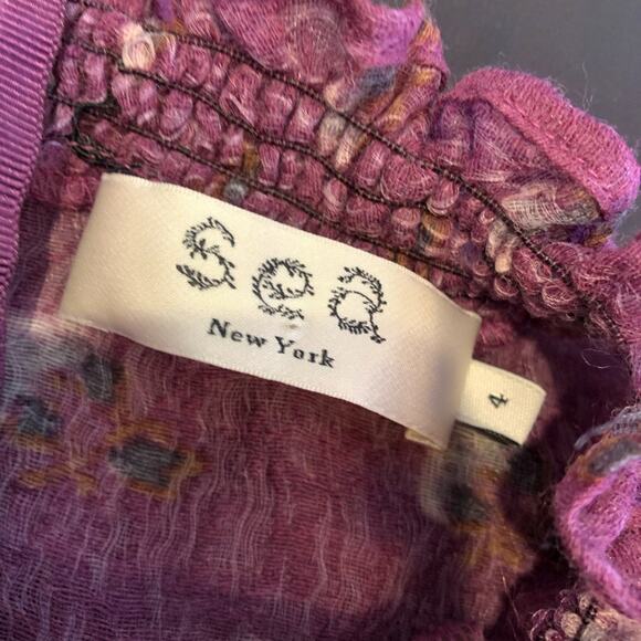 Sea New York purple floral wool blend ruffle trim midi dress size 4 - Picture 10 of 16